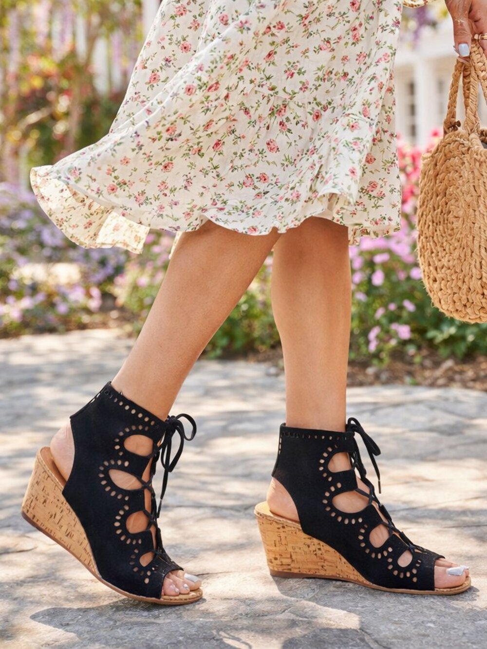 DV by Dolce Vita Faux Suede Lace Up Gladiator Cork Wedge Sandals